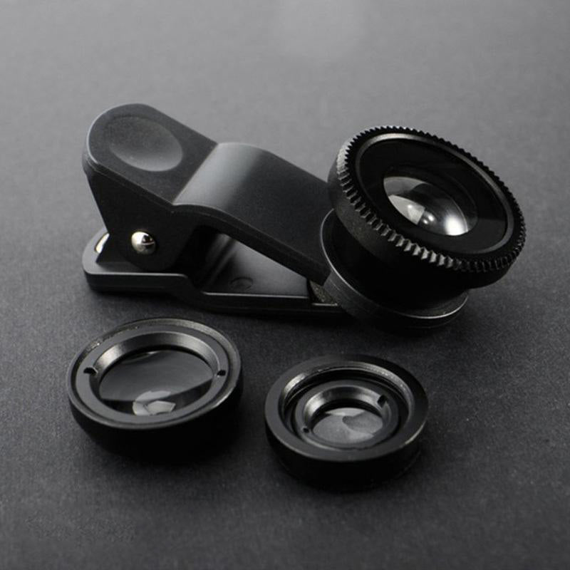 3-in-1 Hochwertiges Fisheye-Telefonobjektiv 0,67X Weitwinkel-Zoom Fish-Makro-Objektiv-Kamera-Kit mit Clip-Objektiv