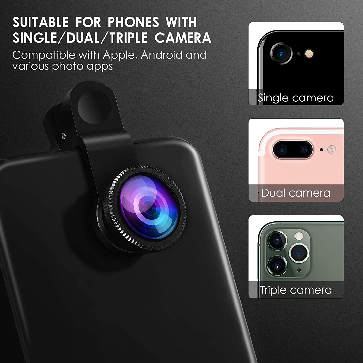 3-in-1 Hochwertiges Fisheye-Telefonobjektiv 0,67X Weitwinkel-Zoom Fish-Makro-Objektiv-Kamera-Kit mit Clip-Objektiv