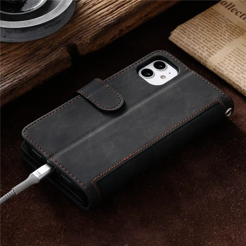 <tc>High-Quality Leather iPhone Case with Zipper, Card Holder, Stand, and Strap | Flip Cover Case for Apple iPhone 16/16e, 15, 14, 13, 12 Pro Max, Pro, Plus & Mini - Versatile Protective Cover</tc>