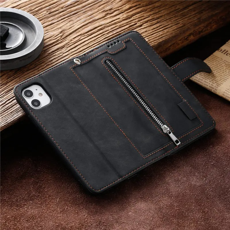 <tc>High-Quality Leather iPhone Case with Zipper, Card Holder, Stand, and Strap | Flip Cover Case for Apple iPhone 16/16e, 15, 14, 13, 12 Pro Max, Pro, Plus & Mini - Versatile Protective Cover</tc>