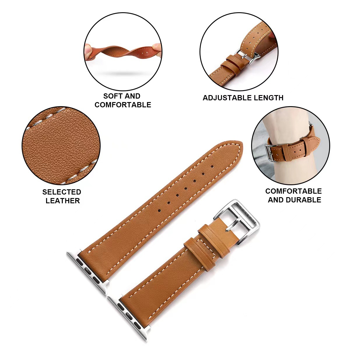 Premium Echtes Leder Armband für Apple Watch: 49mm, 45mm, 44mm, 42mm, 41mm, 40mm, Damen/Herren, iWatch Ultra/9/8/7/6/5/4/SE