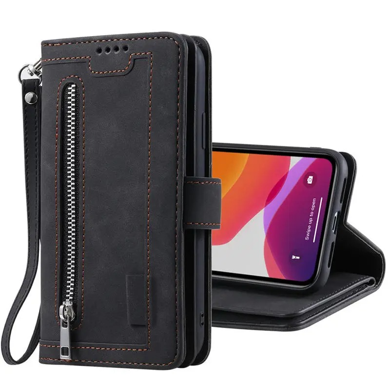 <tc>High-Quality Leather iPhone Case with Zipper, Card Holder, Stand, and Strap | Flip Cover Case for Apple iPhone 16/16e, 15, 14, 13, 12 Pro Max, Pro, Plus & Mini - Versatile Protective Cover</tc>