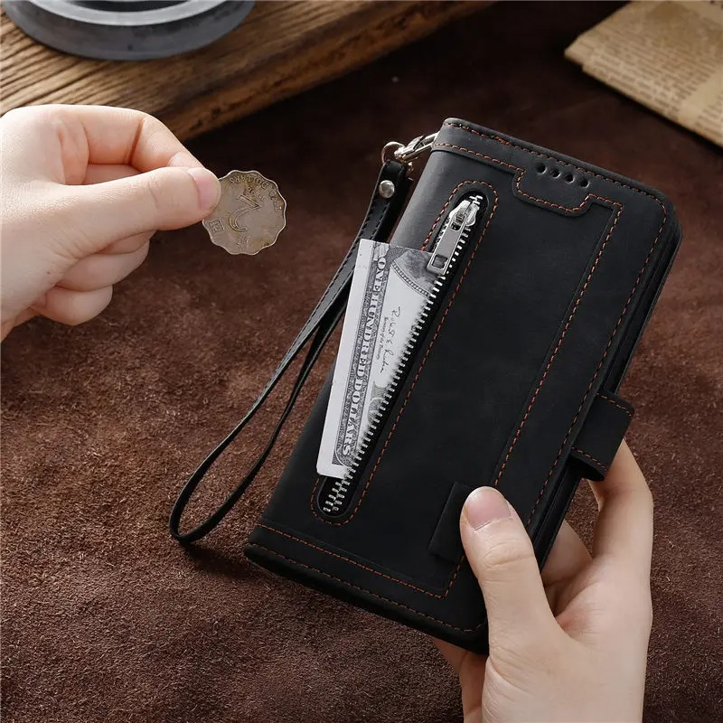 <tc>High-Quality Leather iPhone Case with Zipper, Card Holder, Stand, and Strap | Flip Cover Case for Apple iPhone 16/16e, 15, 14, 13, 12 Pro Max, Pro, Plus & Mini - Versatile Protective Cover</tc>