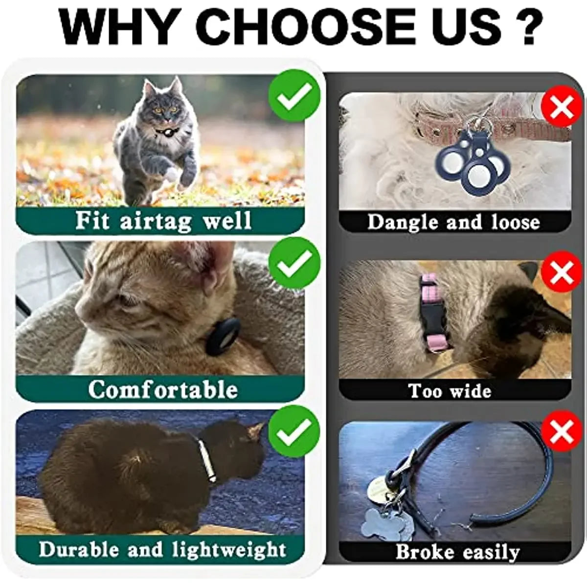 Premium Abnehmbares AirTag Hülle & Case Katzenhalsband: Reflektierendes Cover mit Apple AirTag-Halterung | Glocke