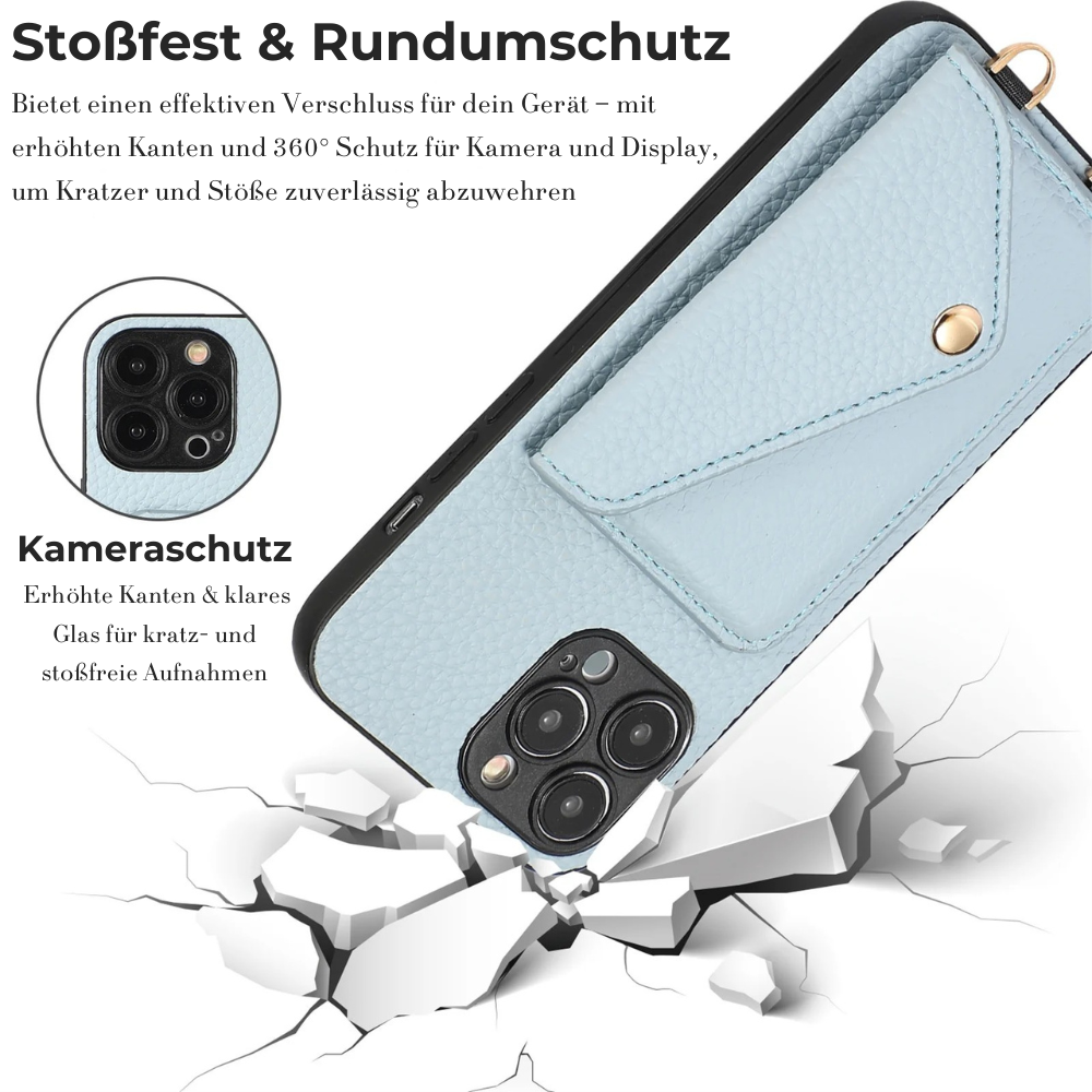 High-Quality Crossbody Wallet Leather Apple iPhone Case with Card Holder and Wallet Function | Luxury Lanyard Case with Strap and Wallet Function | Premium Wallet Bumper Cover Drop-Proof Phone Case