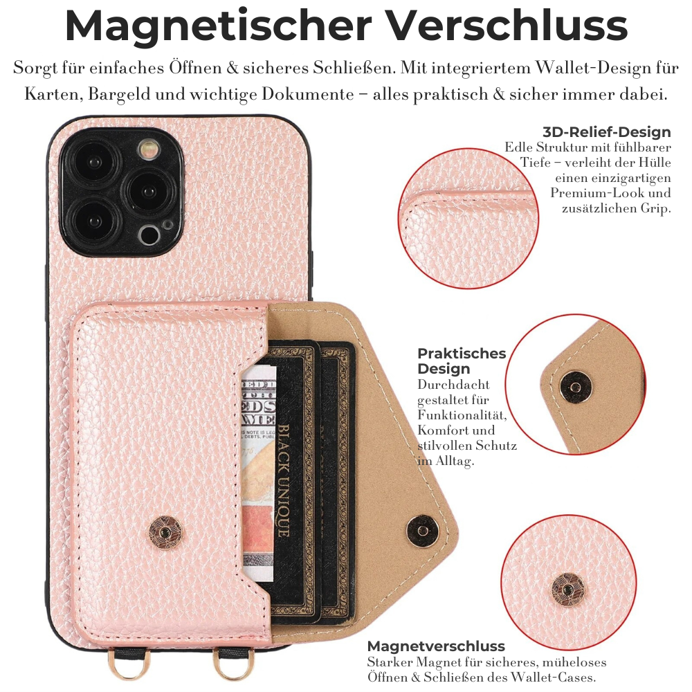 High-Quality Crossbody Wallet Leather Apple iPhone Case with Card Holder and Wallet Function | Luxury Lanyard Case with Strap and Wallet Function | Premium Wallet Bumper Cover Drop-Proof Phone Case