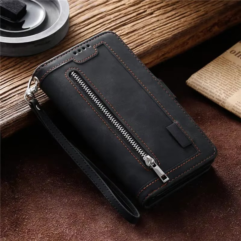 <tc>High-Quality Leather iPhone Case with Zipper, Card Holder, Stand, and Strap | Flip Cover Case for Apple iPhone 16/16e, 15, 14, 13, 12 Pro Max, Pro, Plus & Mini - Versatile Protective Cover</tc>