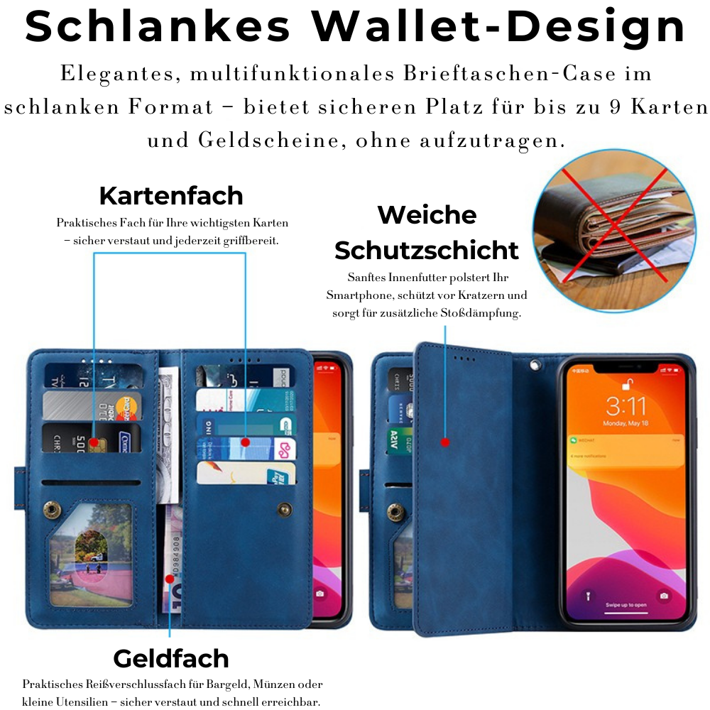<tc>High-Quality Leather iPhone Case with Zipper, Card Holder, Stand, and Strap | Flip Cover Case for Apple iPhone 16/16e, 15, 14, 13, 12 Pro Max, Pro, Plus & Mini - Versatile Protective Cover</tc>