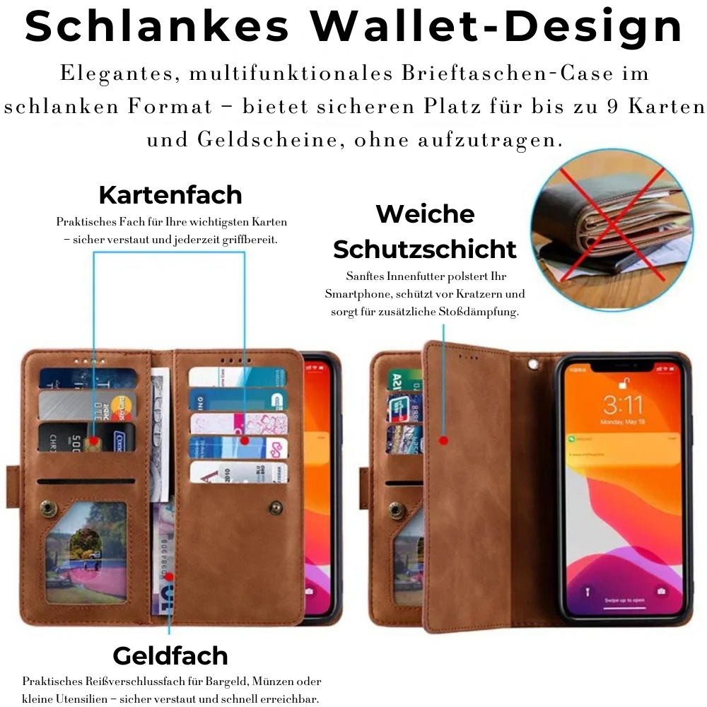 <tc>High-Quality Leather iPhone Case with Zipper, Card Holder, Stand, and Strap | Flip Cover Case for Apple iPhone 16/16e, 15, 14, 13, 12 Pro Max, Pro, Plus & Mini - Versatile Protective Cover</tc>