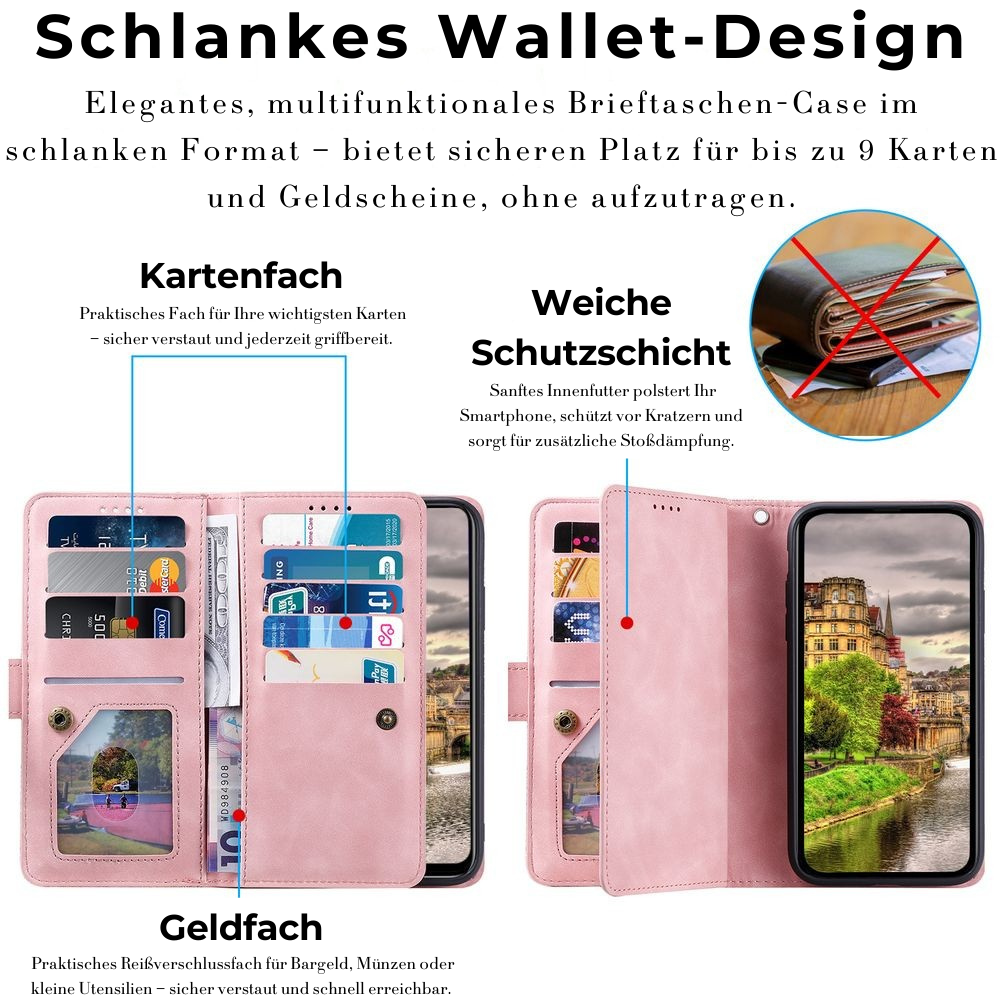 <tc>High-Quality Leather iPhone Case with Zipper, Card Holder, Stand, and Strap | Flip Cover Case for Apple iPhone 16/16e, 15, 14, 13, 12 Pro Max, Pro, Plus & Mini - Versatile Protective Cover</tc>