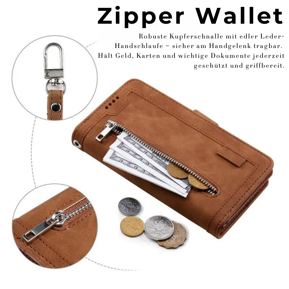 <tc>High-Quality Leather iPhone Case with Zipper, Card Holder, Stand, and Strap | Flip Cover Case for Apple iPhone 16/16e, 15, 14, 13, 12 Pro Max, Pro, Plus & Mini - Versatile Protective Cover</tc>