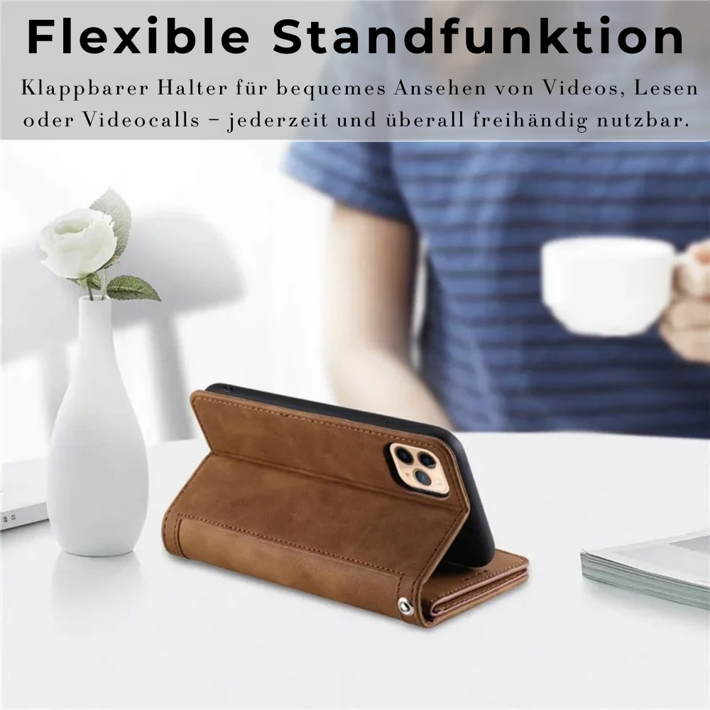 <tc>High-Quality Leather iPhone Case with Zipper, Card Holder, Stand, and Strap | Flip Cover Case for Apple iPhone 16/16e, 15, 14, 13, 12 Pro Max, Pro, Plus & Mini - Versatile Protective Cover</tc>