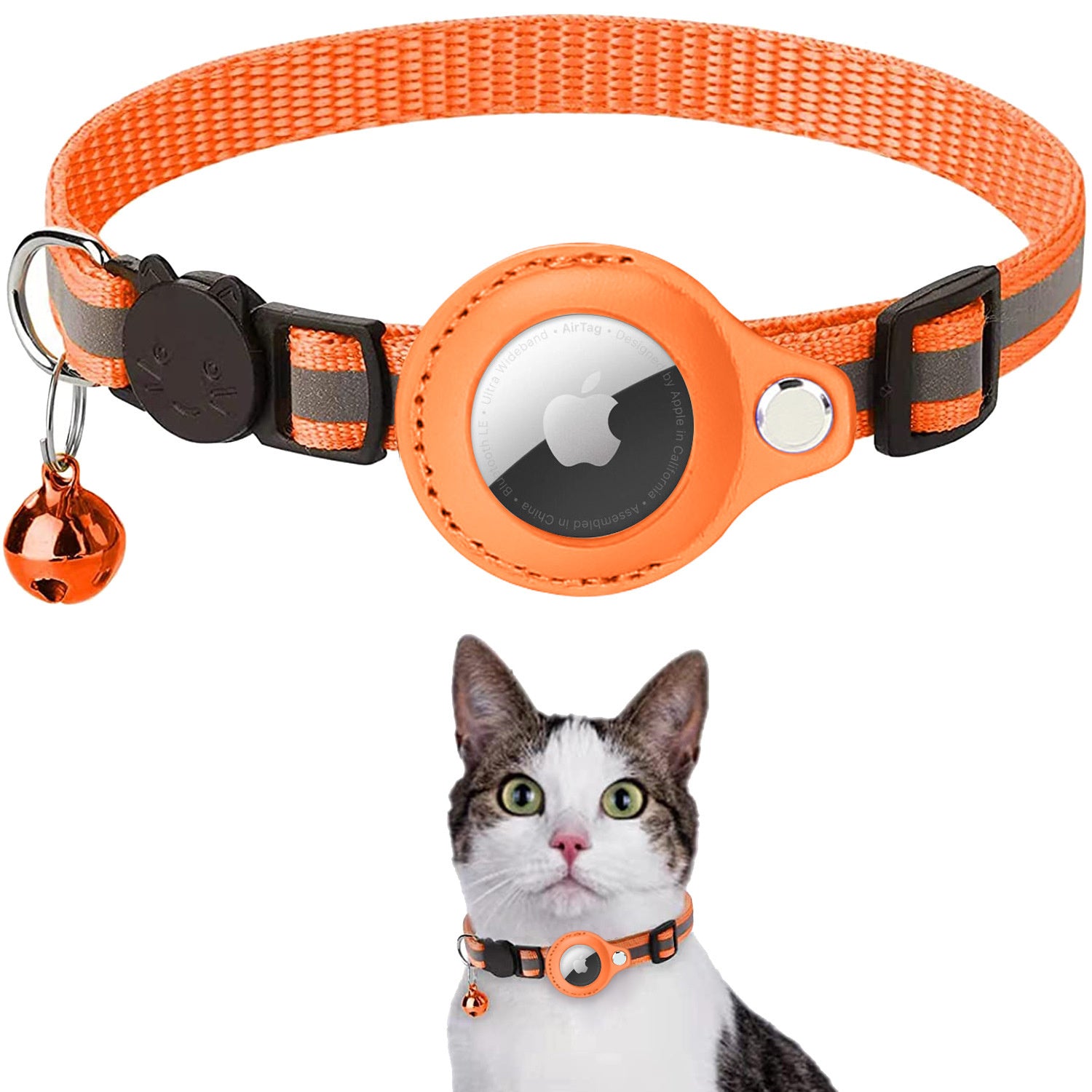 Premium Abnehmbares AirTag Hülle & Case Katzenhalsband: Reflektierendes Cover mit Apple AirTag-Halterung | Glocke