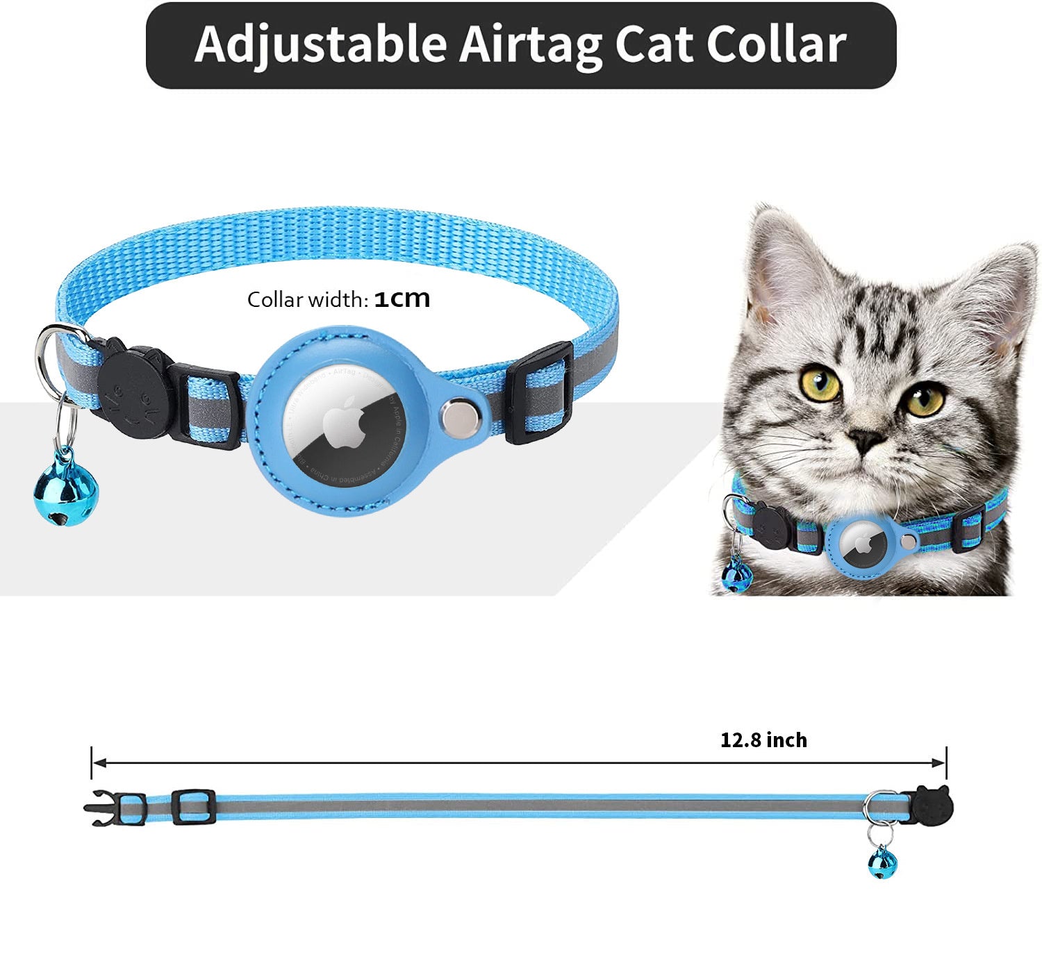 Premium Abnehmbares AirTag Hülle & Case Katzenhalsband: Reflektierendes Cover mit Apple AirTag-Halterung | Glocke
