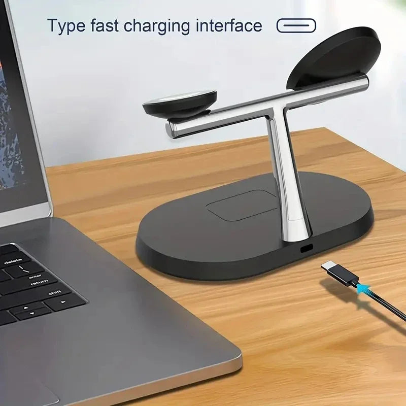 3 in 1 Wireless Fast Magnetic MagSafe Charging Station | Wireless Charging Station Fast Docking Charger for Smartphones, Apple iPhone, Samsung, iOS & Android, Watch & AirPods