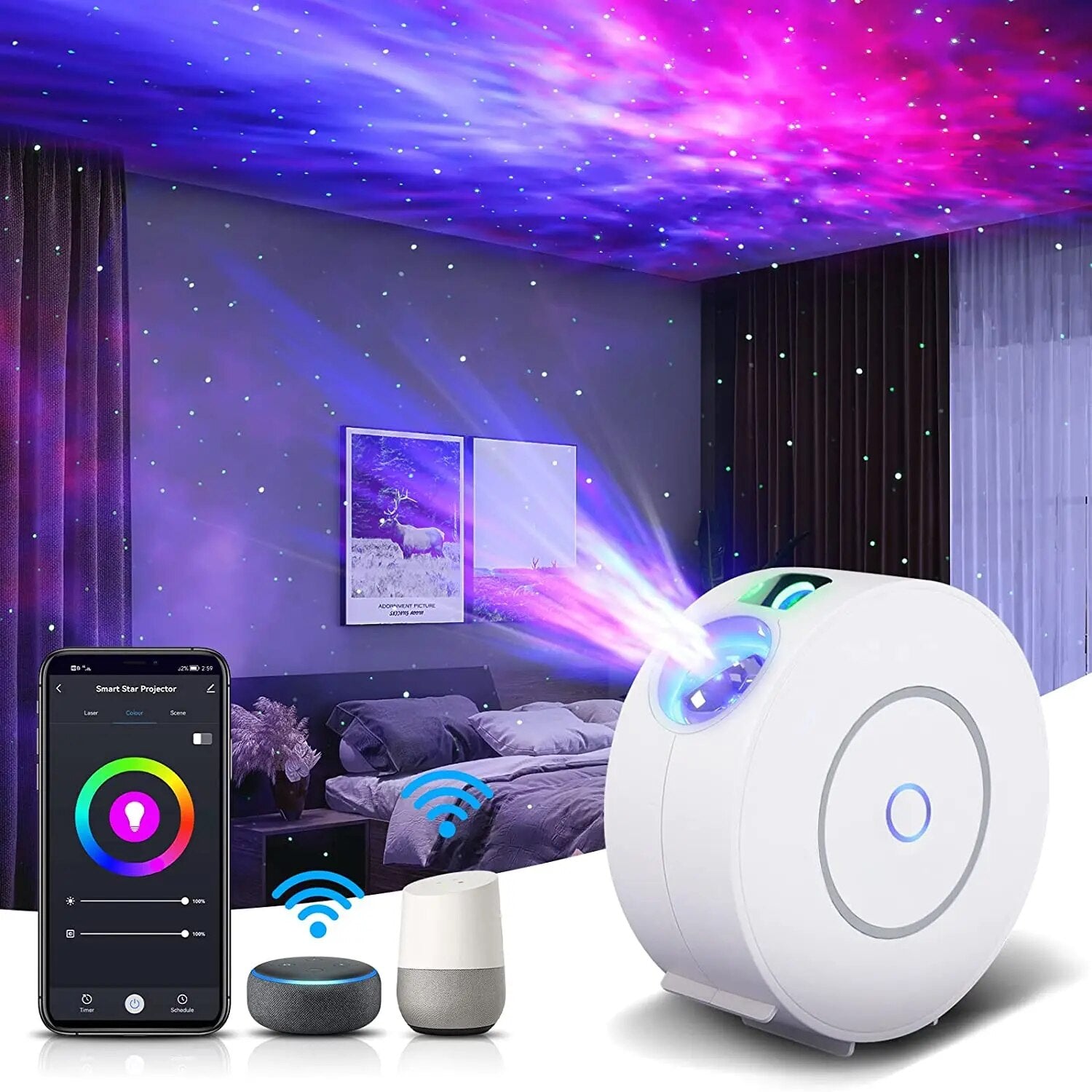 Premium Sterne-Projektor Licht: Buntes Nebelwolken-Nachtlicht, Dynamisches Galaxien-Sternennachtlicht für Schlafzimmer, Spielzimmer