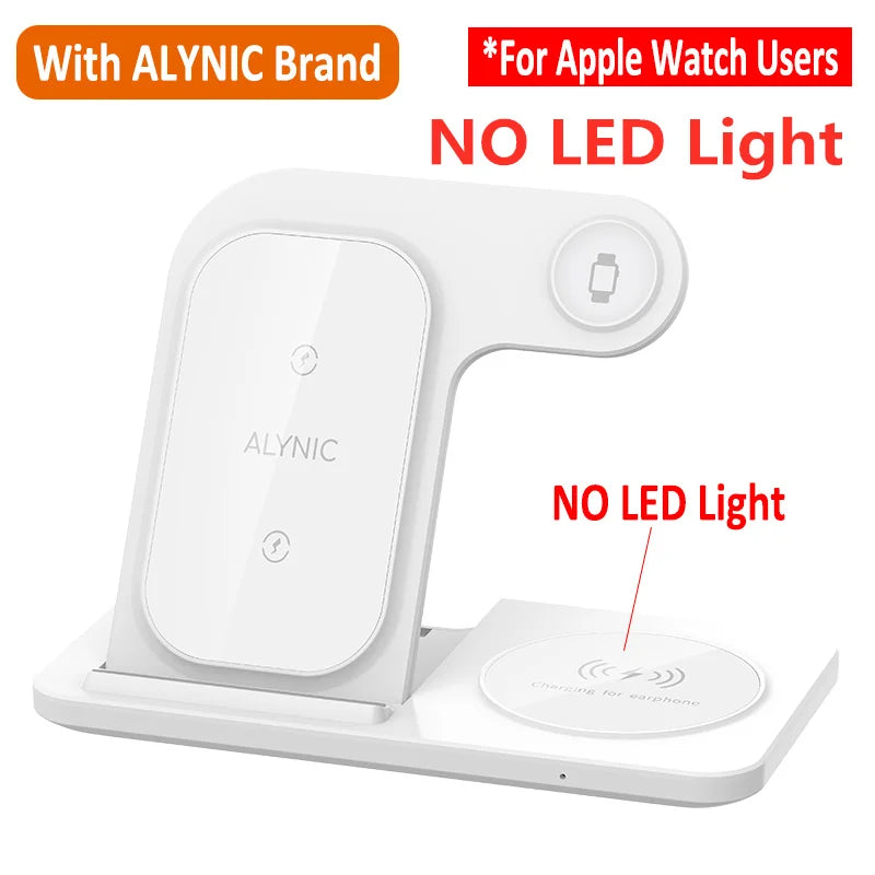 3 in 1 Wireless Fast Charging Station 30W Foldable Charger LED Stand: Charging Device MagSafe Docking Station for Smartphones, Apple iPhone, Samsung, iOS & Android Watch, AirPods