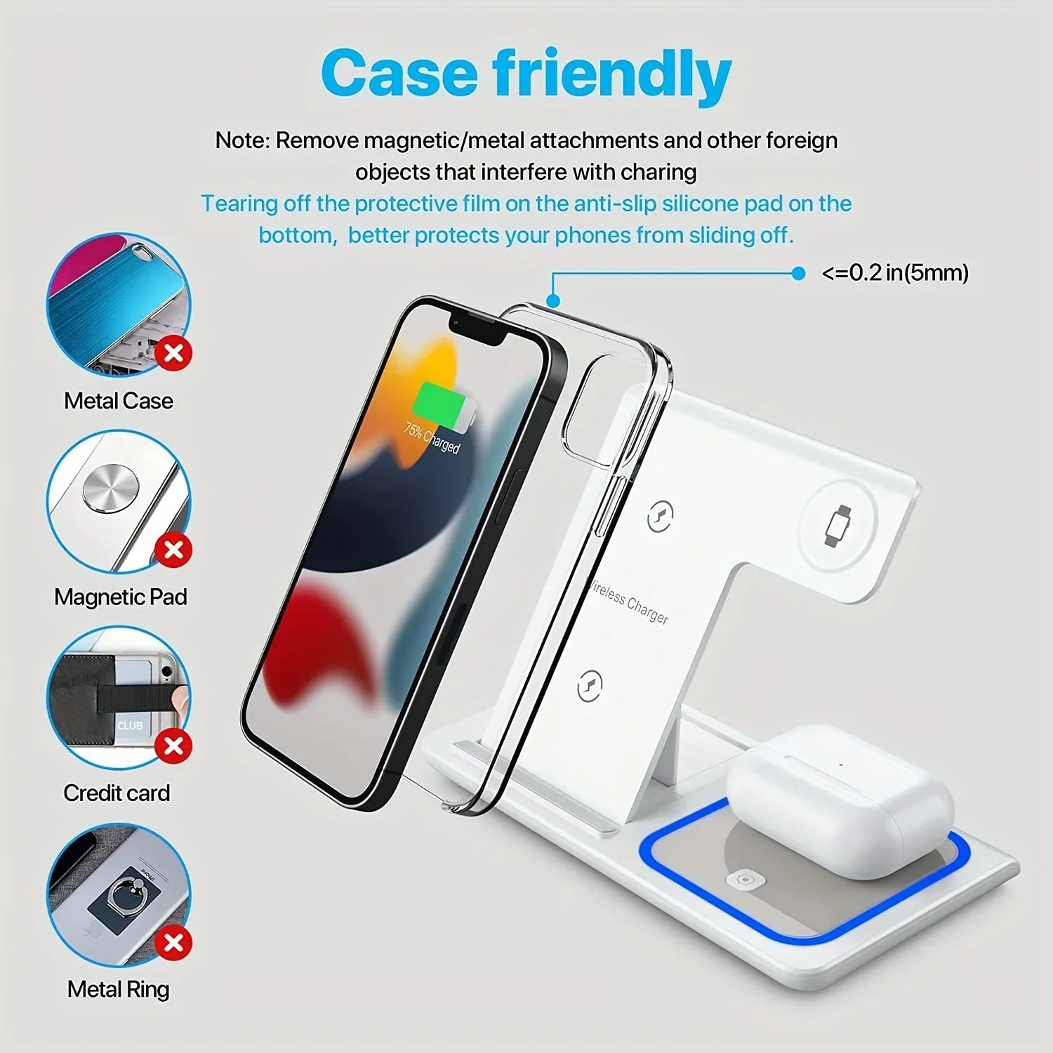 3 in 1 Wireless Fast Charging Station 30W Foldable Charger LED Stand: Charging Device MagSafe Docking Station for Smartphones, Apple iPhone, Samsung, iOS & Android Watch, AirPods
