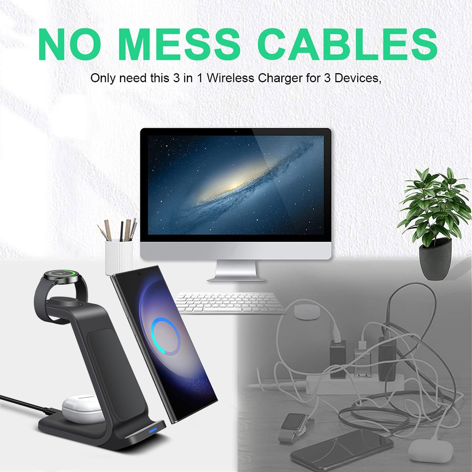 3-in-1 Wireless Charging Station Smartphones, Apple iPhone, Samsung, iOS & Android Watch, AirPods Charger | Magnetic Fast Charging Docking Station 20W Wireless Charging Stand