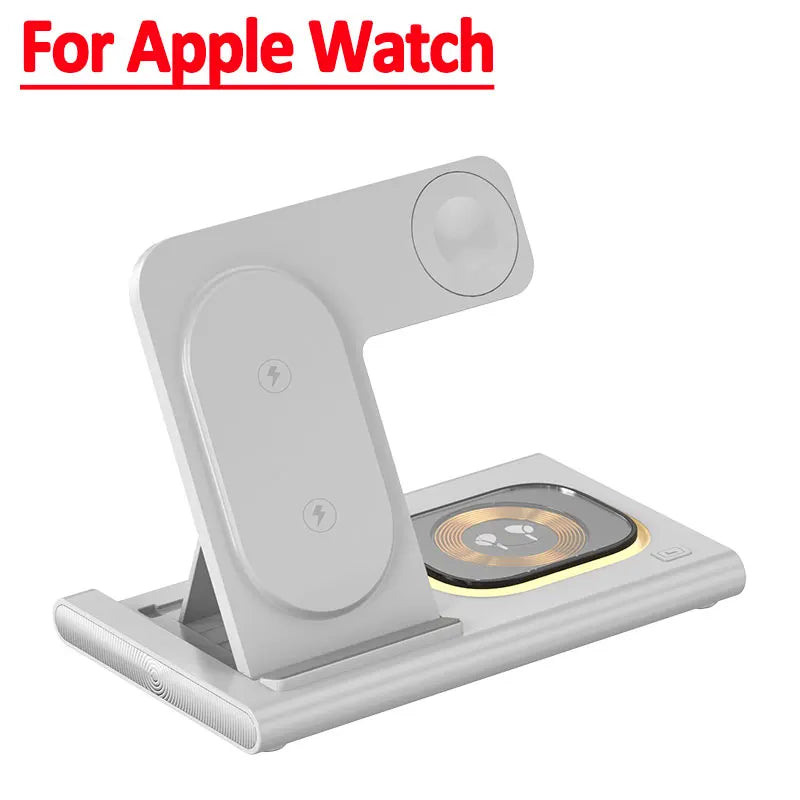 3 in 1 Wireless Fast Charging Station 30W Foldable Charger LED Stand: Charging Device MagSafe Docking Station for Smartphones, Apple iPhone, Samsung, iOS & Android Watch, AirPods
