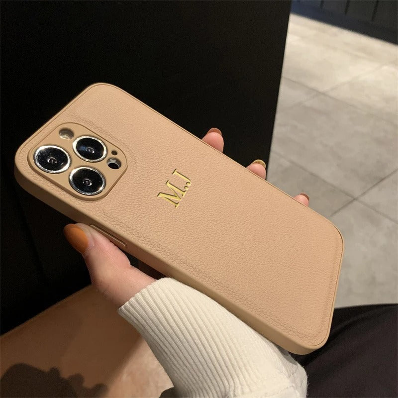 Personalized Luxury Leather iPhone Case for Apple iPhone 16/16e, 15, 14, 13, 12 Pro Max, Pro, Plus & Mini | Name, Initials, Symbols & Numbers | Custom Engraved Case | MagSafe Compatible Cover with Camera Protection & Genuine Leather