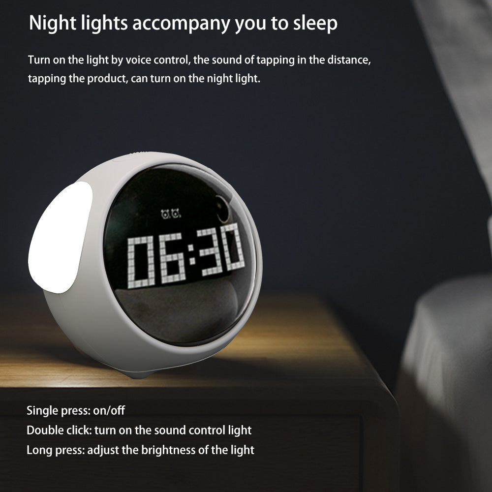Premium Wecker mit niedlichem Ausdruck & Nachtlicht für Kinder: Sprachgesteuertes, multifunktionales Licht mit Thermometer