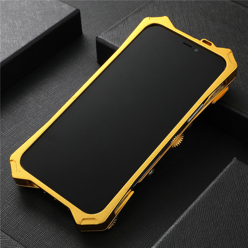Premium Mechanical Gaming Design: Shockproof Metal iPhone Case with Gear Stand and MagSafe | Aluminum Cooling, Skull Compass Cover for Apple iPhone 16/15/14/13/12 Pro Max, Pro, Plus, e & Mini | 360-Degree All Around Camera Lens Protection