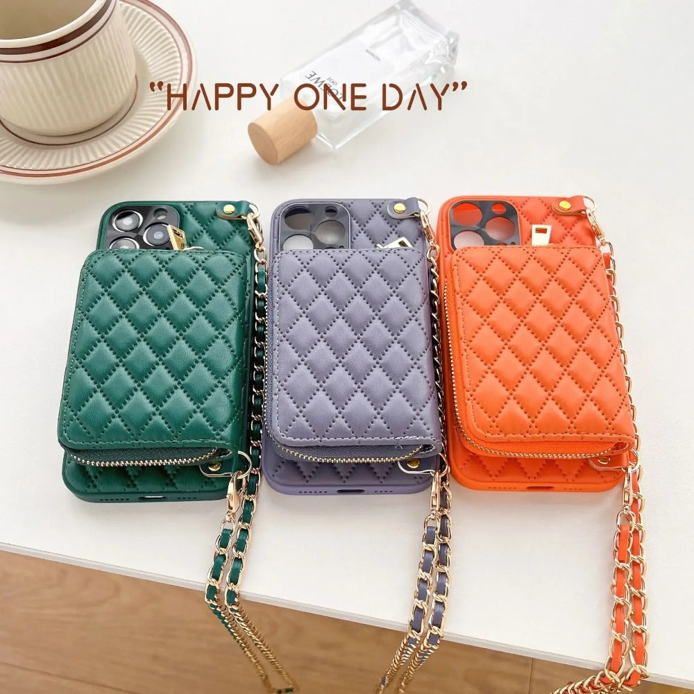 Luxury Leather Wallet with Zipper Crossbody Lanyard iPhone Case | MagSafe Case with Camera Lens Cover for Apple iPhone 16/15/14/13/12 Pro Max, Plus Mini Cover – Crossbody Strap, Shoulder Strap, Card Holder Phone Case | Premium Protective Cover