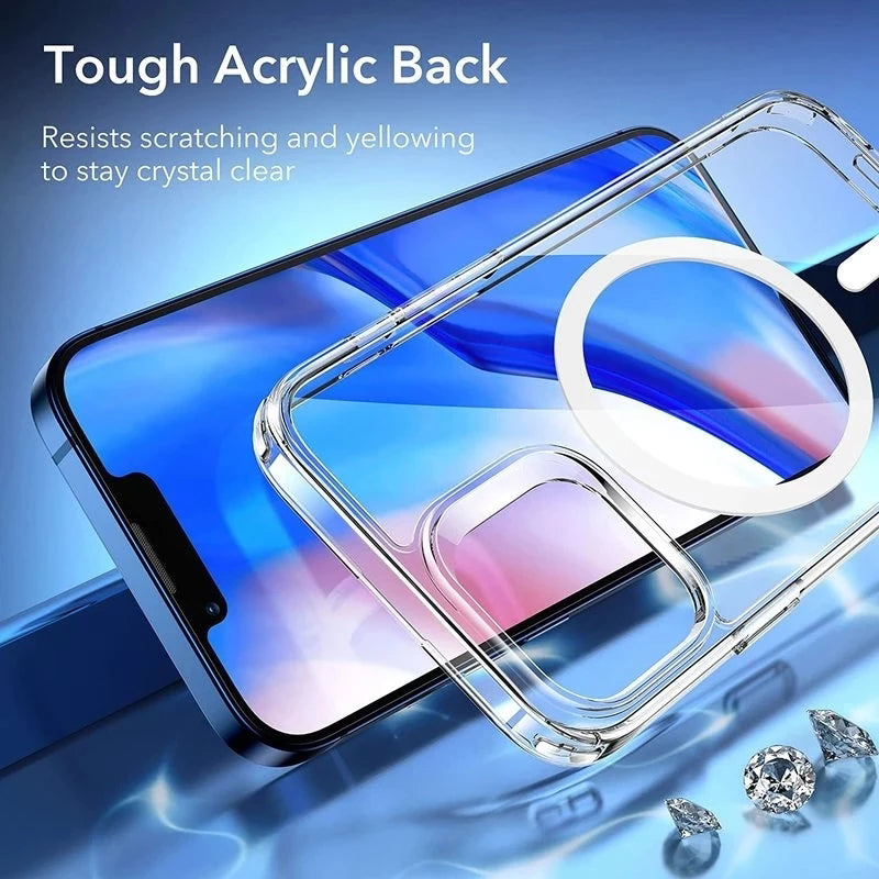 Ultra-Thin Magnetic Transparent For Apple iPhone 16/15/14/13/12 Pro Max Plus Mini Case | Premium Shockproof Slim Frameless Clear Water-Resistant Protective Cover with Magsafe