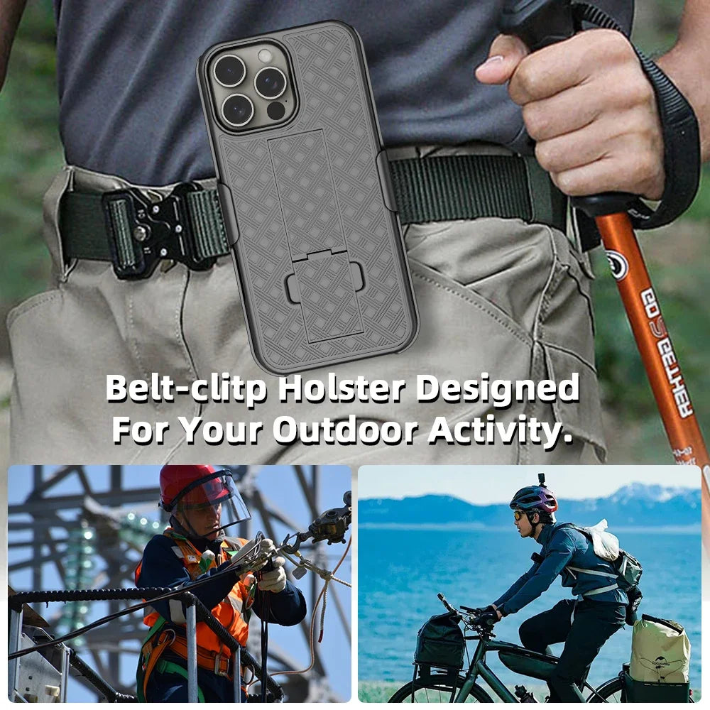 High-Quality 2-in-1 Combo Protective Case with Belt Clip and Stand for iPhone | MagSafe Case for Apple iPhone 16/15/14/13/12 Pro Max Plus Mini | Armor Phone Case & Camera Protector Cover