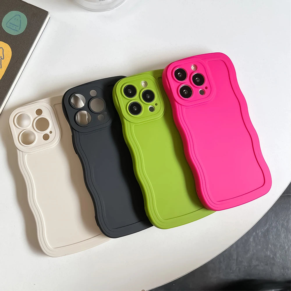 Premium Stylish Solid Color Curly Wave Design iPhone Case | MagSafe Case with Camera Lens Protector for Apple iPhone 16/15/14/13/12 Pro Max Plus Mini | Heavy Duty, Bumper Cover Phone Case | Premium Silicone Protective Cover