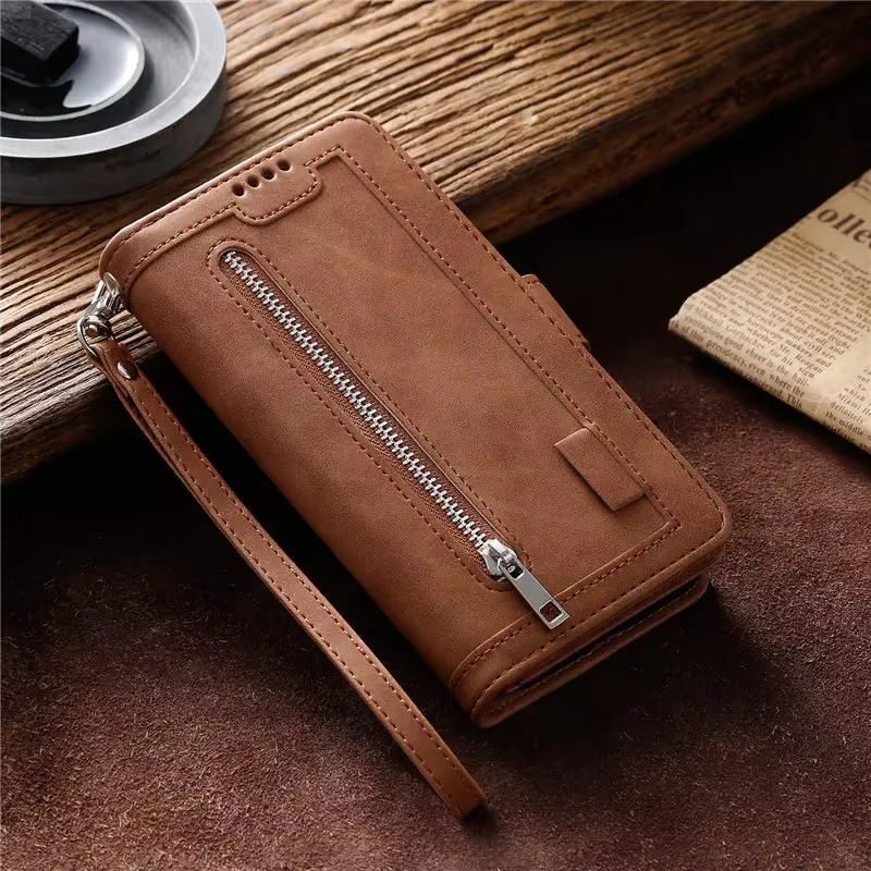<tc>High-Quality Leather iPhone Case with Zipper, Card Holder, Stand, and Strap | Flip Cover Case for Apple iPhone 16/16e, 15, 14, 13, 12 Pro Max, Pro, Plus & Mini - Versatile Protective Cover</tc>