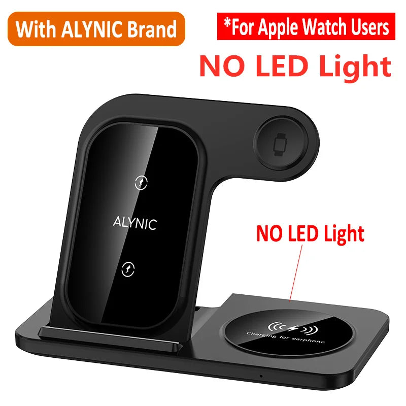 3 in 1 Wireless Fast Charging Station 30W Foldable Charger LED Stand: Charging Device MagSafe Docking Station for Smartphones, Apple iPhone, Samsung, iOS & Android Watch, AirPods
