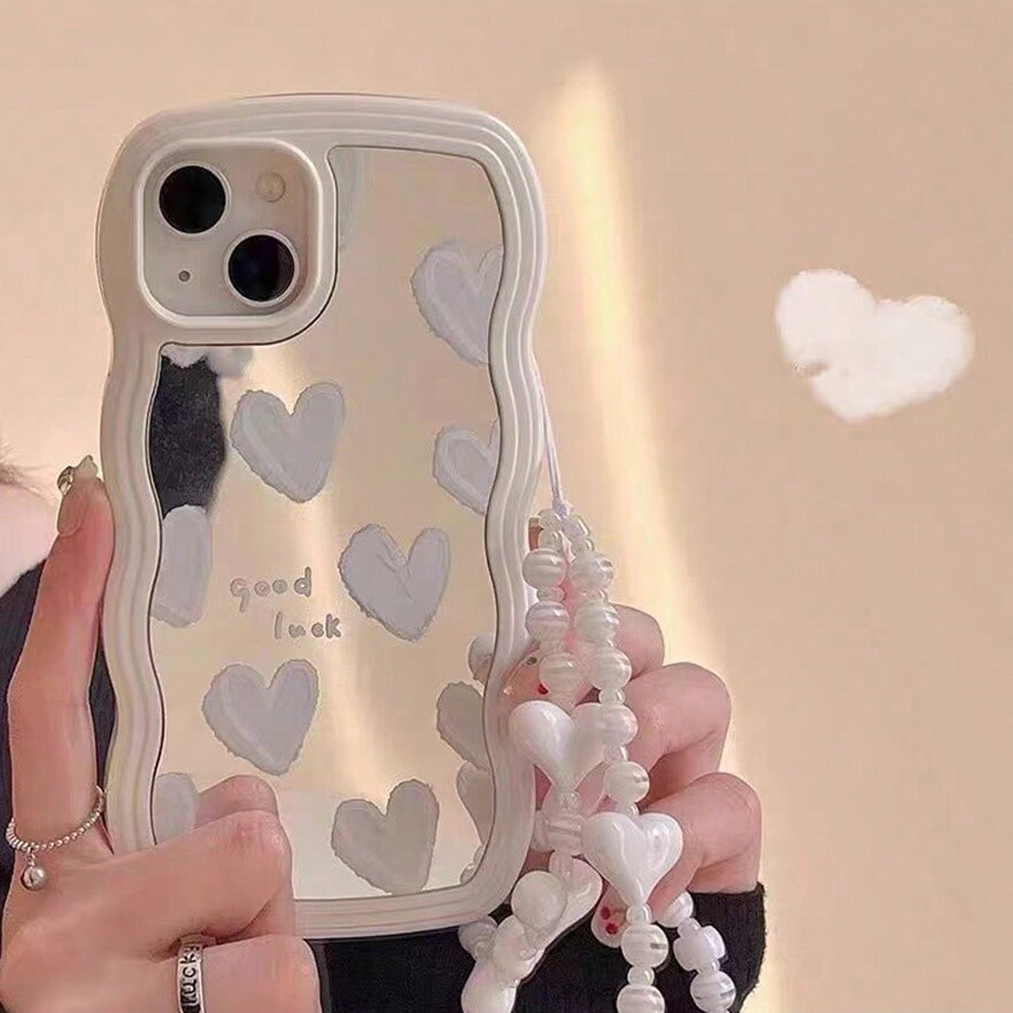 Beautiful White Heart Design Makeup Mirror iPhone Case | MagSafe-Compatible Protective Case with 360-Degree Protection and Camera Lens Cover for Apple iPhone 16/16e, 15, 14, 13, 12 Pro Max, Pro, Plus & Mini Cover | Armor Case and Bumper Cover