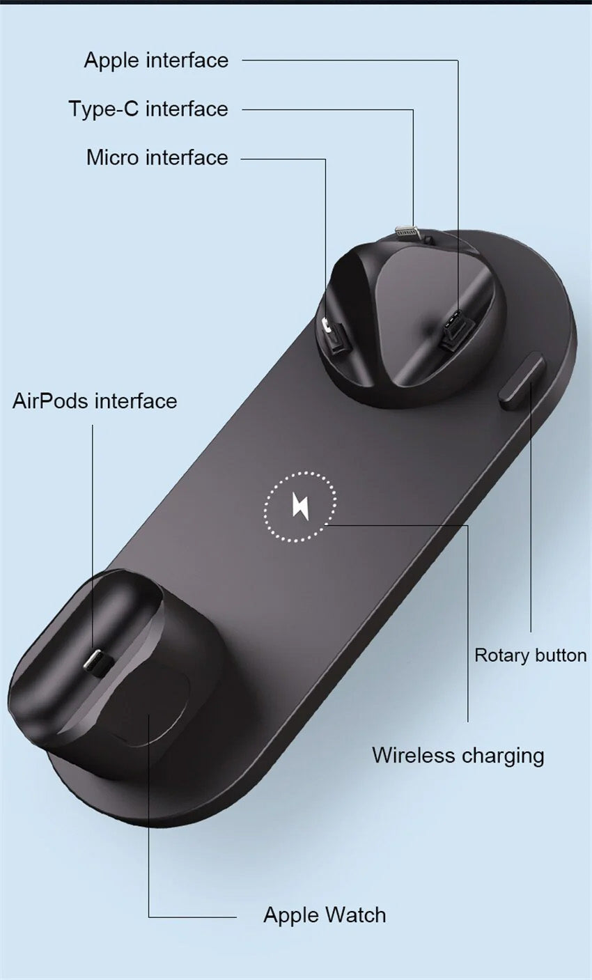 7-in-1 Charging Station Fast Wireless Charger | Fast Charging Dock 30W USB Type C Apple Watch, AirPods, Smartphones, Apple iPhone, Samsung, iOS & Android Fast Charger
