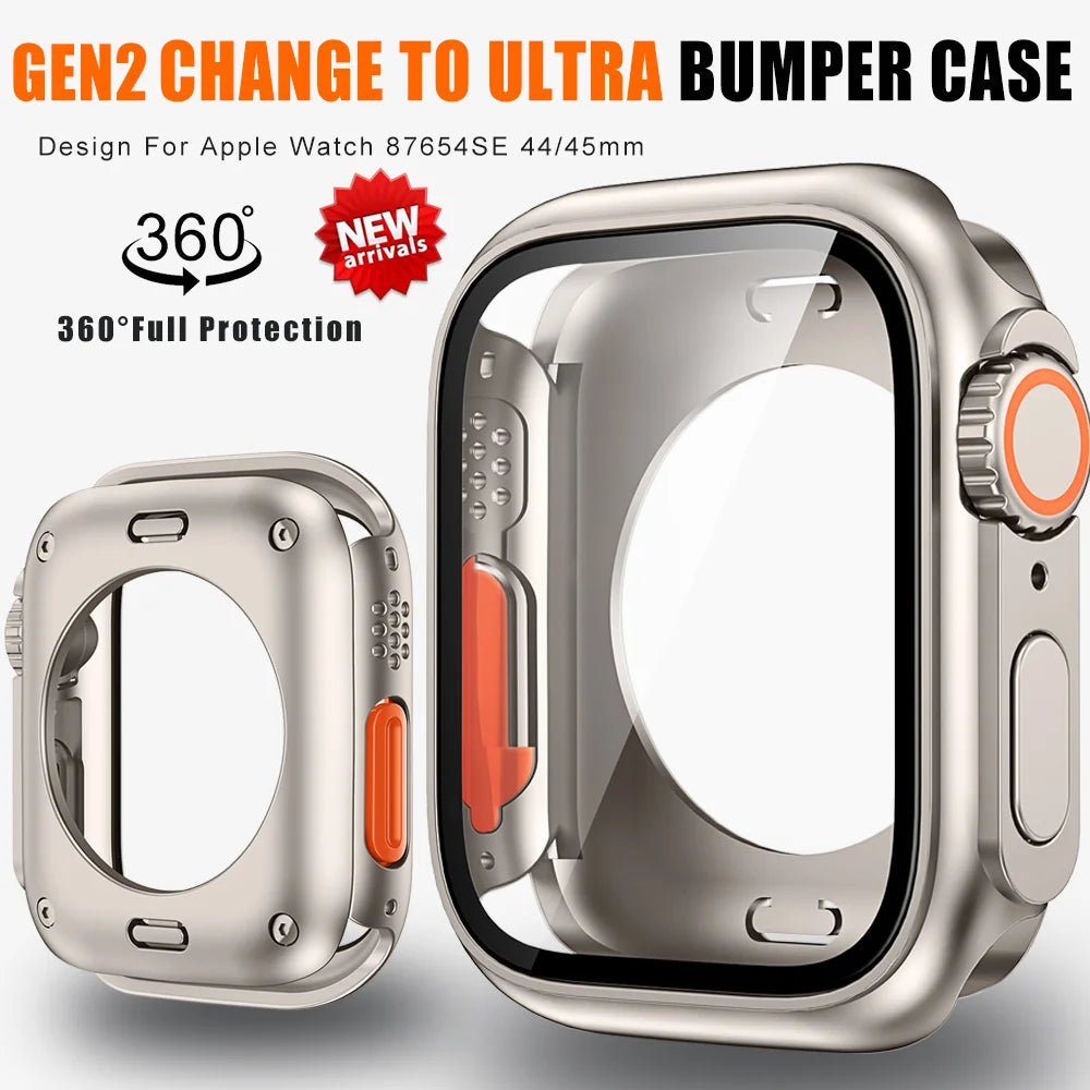 Premium Displayschutzfolie für Apple Watch 44mm 45mm 40mm 41mm - Hartes PC-Front | und Rückseitenstoßstangengehäuse für i